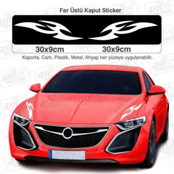 2 Adet Kaput Far Üstü Alev Efekt Beyaz Oto Sticker Araba, Etiket, Çıkartma, Modifiye, Tuning