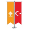 Turuncu AkParti (AKP) Bayrağı ve Türkiye - Kırlangıç - Saten T direk 2li Masa Bayrağı