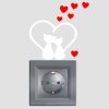Kuyrukları Kalp Olmuş Kırmızı Kalpli Kedicikler Priz Sticker Etiket
