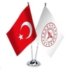 T.C. Sağlık Bakanlığı ve Türkiye - İkili Paslanmaz Metal Krom Direkli Saten Masa Bayrağı