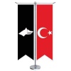 Siyah Beyaz Göktürk Bayrağı - 17 Eski Türk Devletleri ve Türkiye -Saten T direk 2li Masa Bayrağı