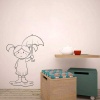 Şemsiye Tutan Küçük Kız Dekoratif Duvar Sticker, Çıkartma, Etiket
