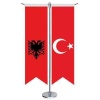 Arnavutluk Bayrağı -Çift Başlı Kartal ve Türkiye -Saten T direk 2li Masa Bayrağı