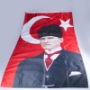 Ay yıldız Bayrak Yanında Kalpaklı Atatürk Bayrağı Dış Cephe Poster ATA50