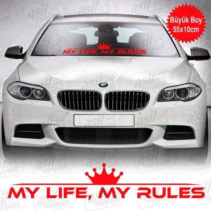 My Life, My Rules Ön Cam Büyük Boy Kırmızı Sticker, Araba, Etiket, Aksesuar, Tuning, Modifiye, Arma