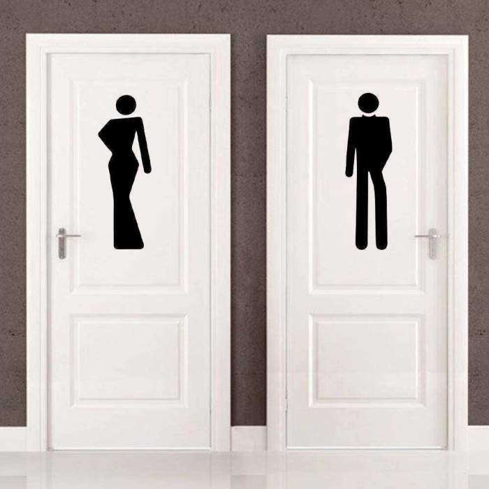 Şık Kadın ve Erkek Silüetli Wc Dekoratif Kapı Sticker, Çıkartma