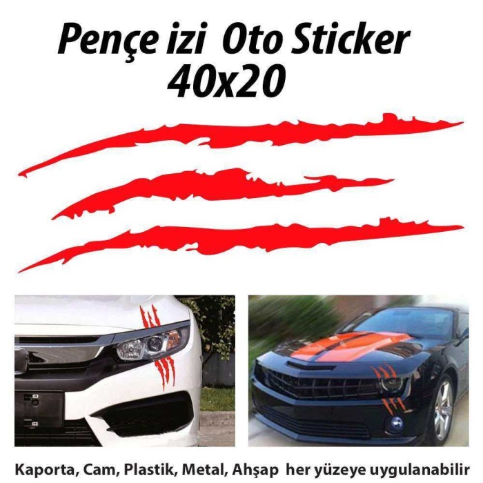 Monster Canavar Pençe İzi Uzun Kırmızı Far Sticker Araba Etiket, Çıkartma - Aksesuar -Modifiye