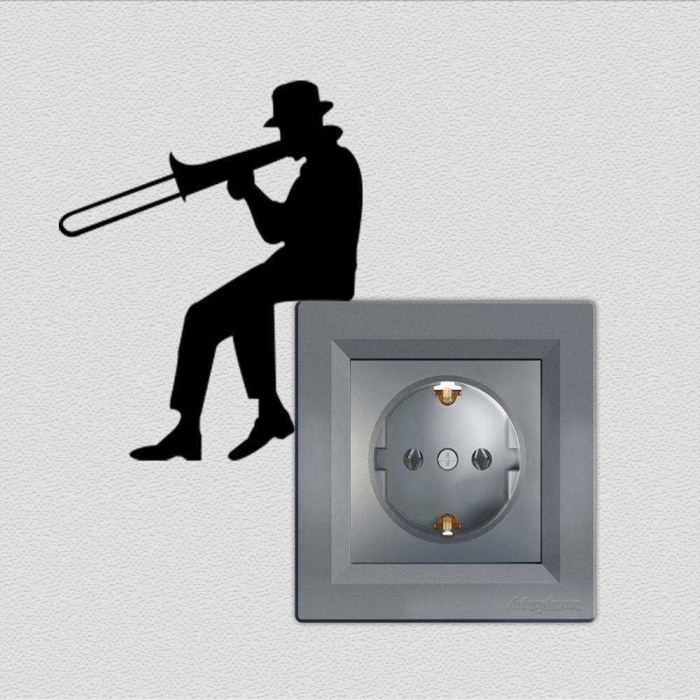 4 Adet Trampetçi, Müzisyen Dekoratif  Priz Sticker Duvar Çıkartma, Etiket