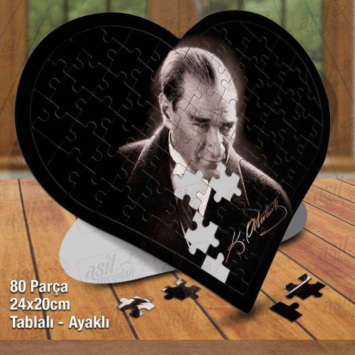 Asil Hobi Kalpli Mustafa Kemal Atatürk İmzalı Puzzle Fotoğraf Baskılı 80 Parça Yapboz