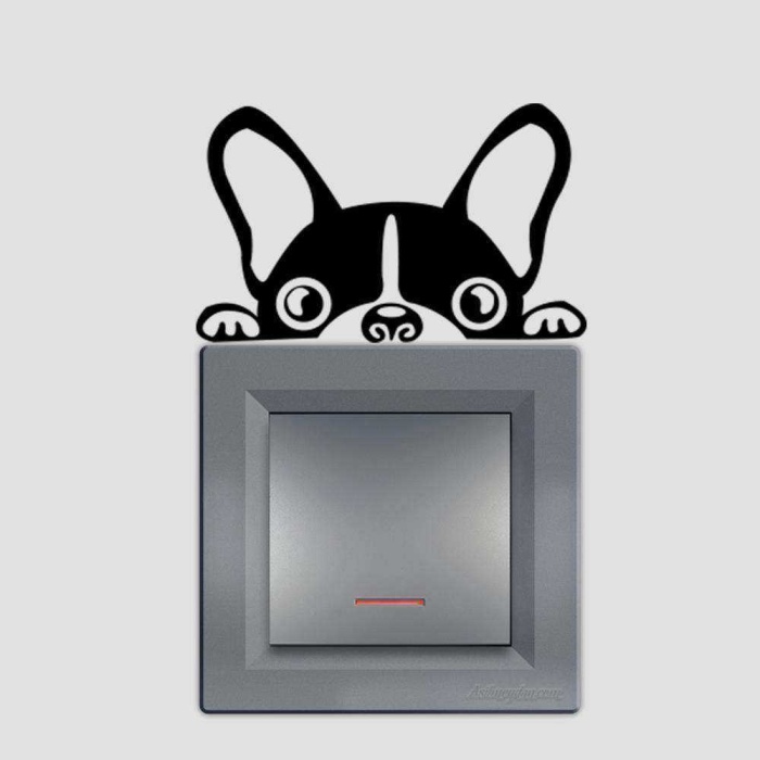 Fransız Bulldog Köpek  Tasarım Priz Sticker Duvar Dekorasyon Çıkartma