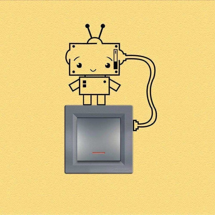 Çok Sevimli Robot Sarj Oluyor Priz Sticker Duvar Dekorasyon Çıkartma