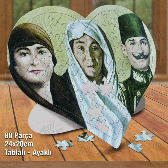 Asil Hobi Kalpli Mustafa Kemal Atatürk Annesi ve Kız Kardeşi Puzzle Fotoğraf Baskılı 80 Parça Yapboz