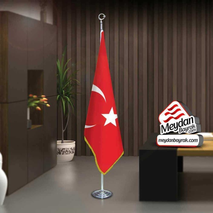 Türkiye Cumhuriyeti Ay Yıldız Bayrak Ofis Makam-Toplantı Odaları -Direkli -Saçaklı Makam Bayrağı