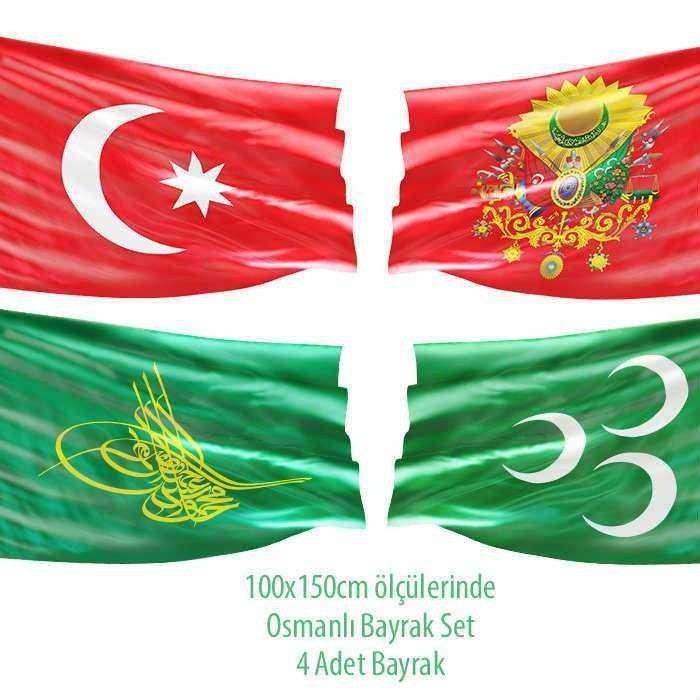 Osmanlı Büyük Bayrak 100x150cm Raşel Kumaş 4 Bayrak Set