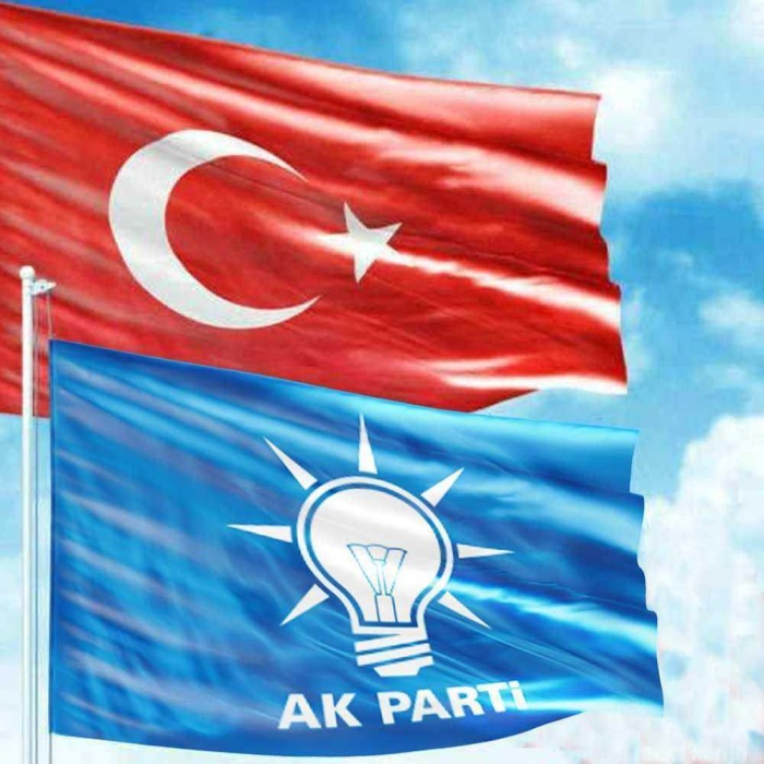 Alpaka Kumaş Türk Bayrağı, Mavi Ak Parti 2 Bayrak Set -70 x 105 cm