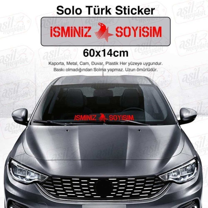Kişiye Özel İsminizle Solo Türk Kırmızı Oto Sticker, Araba, Etiket, Çıkartma, Modifiye, Tuning, Arma