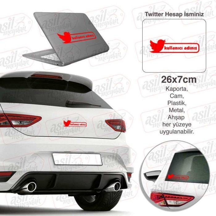 Twitter Logo Kişiye Özel Hesap İsmi Kırmızı Sticker, Oto Etiket, Tuning, Modifiye, Arma,