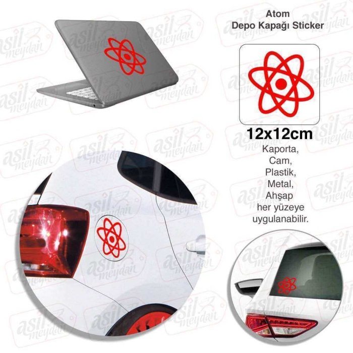 Atom Simgesi Yakıt Depo Kapağı Kırmızı Kapak Sticker Araba Oto Etiket, Aksesuar, Tuning, Modifiye