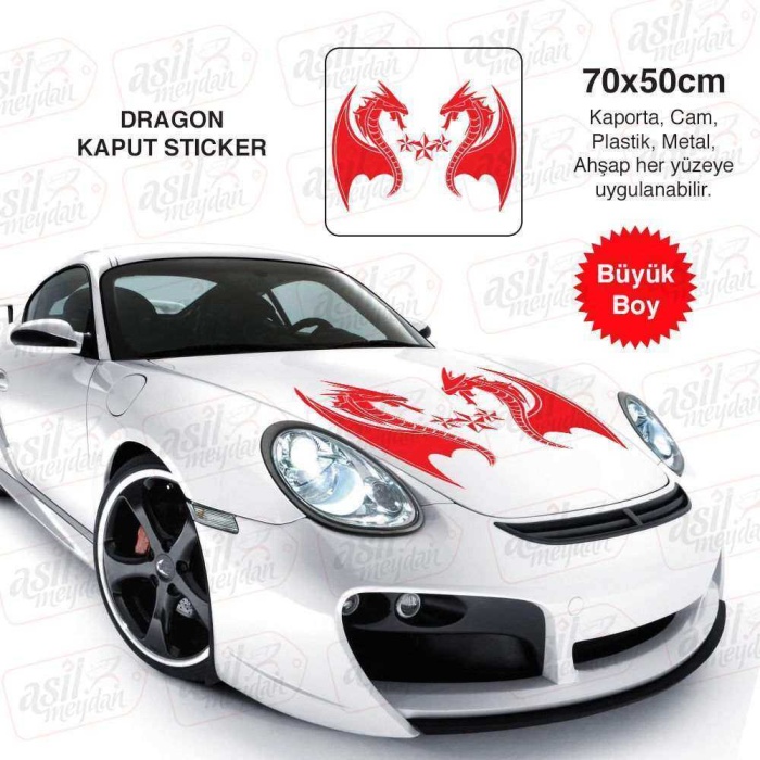 Dragon Ejderha Yıldızlı Kırmızı Kaput Sticker - Oto, Araba, Etiket, Aksesuar, Tuning, Modifiye, Arma
