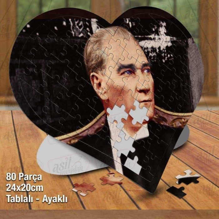 Asil Hobi Kalpli Mavi Gözlü Gazi Mustafa Kemal Atatürk Puzzle Fotoğraf Baskılı 80 Parça Yapboz