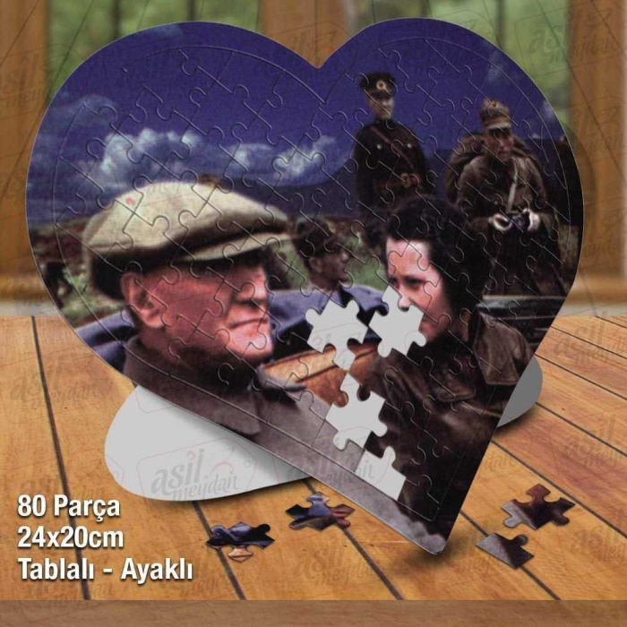 Asil Hobi Kalpli Mustafa Kemal Atatürk ve Sabiha Gökçen Puzzle Fotoğraf Baskılı 80 Parça Yapboz