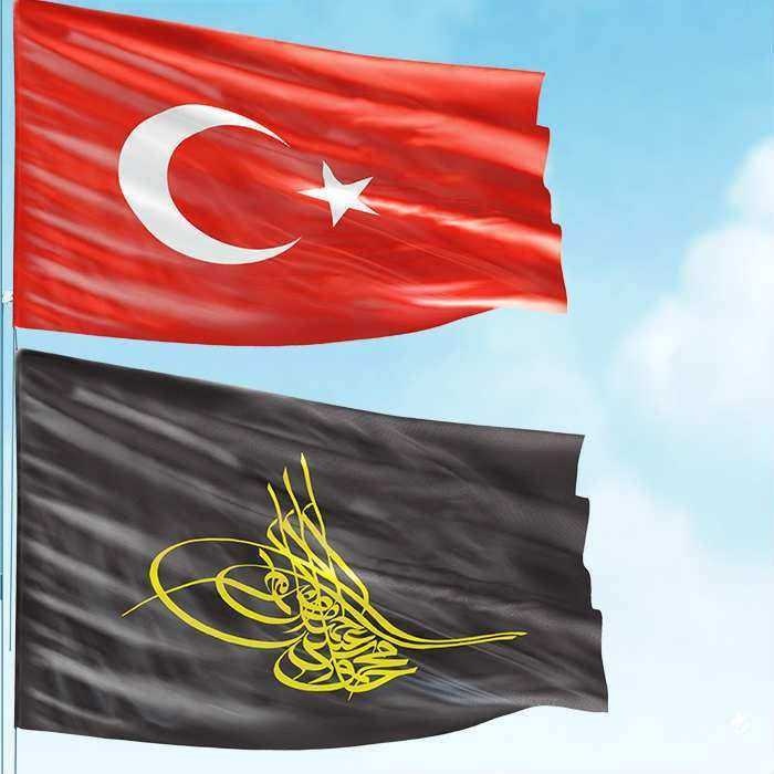 70x105 cm Alpaka Kumaş Türk Bayrağı ve 100x150 cm Raşel Kumaş Siyah Tuğra Bayrak - 2 Bayrak Set