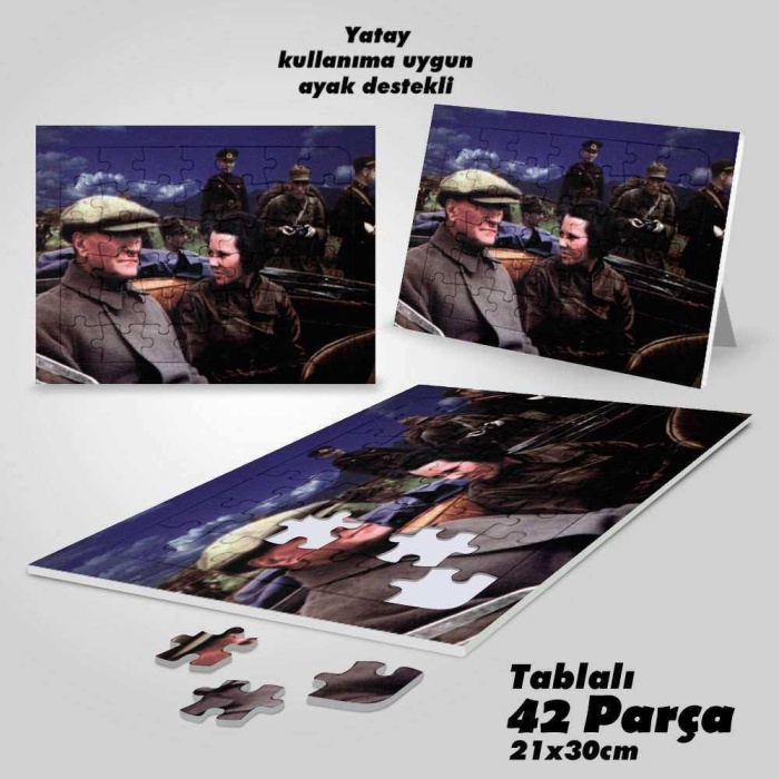 Mustafa Kemal Atatürk ve Sabiha Gökçen - Yapboz-Ayak Destekli Çerçeveli 42 Parça Puzzle