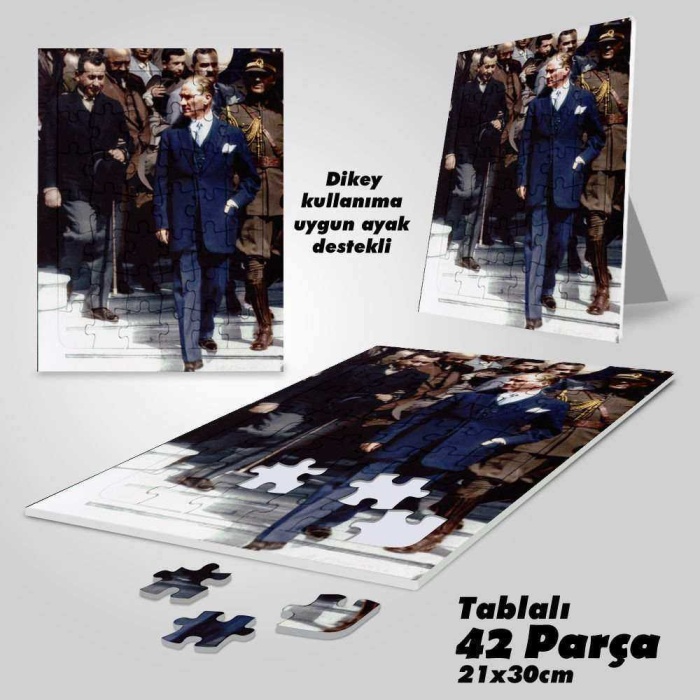 Takım Elbiseli Mustafa Kemal Atatürk - Yapboz -Ayak Destekli Çerçeveli 42 Parça Puzzle