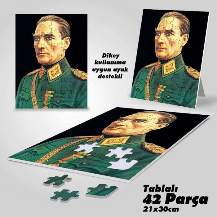 Üniformalı Gazi Mustafa Kemal Atatürk - Yapboz -Ayak Destekli Çerçeveli 42 Parça Puzzle