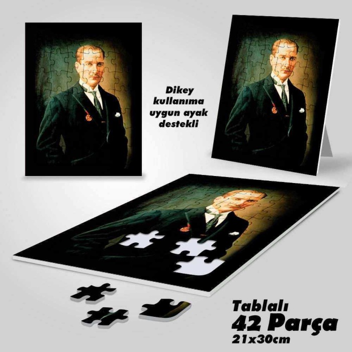 Takım Elbiseli Atatürk Portre -Yapboz - Ayak Destekli Çerçeveli 42 Parça Puzzle