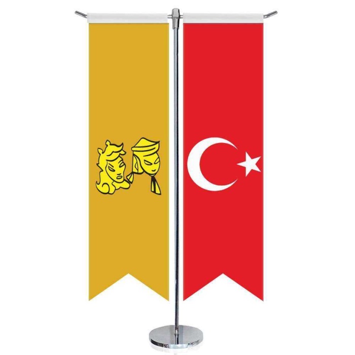 Uygur Kağanlığı Bayrağı -17 Eski Türk Devletleri ve Türkiye-Kırlangıç-Saten T direk 2li Masa Bayrağı