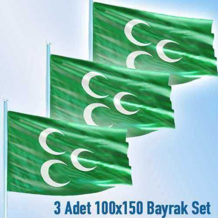 Osmanlı Yeşil 3 Hilal 3 Adet 100x150cm Raşel Bayrak Set