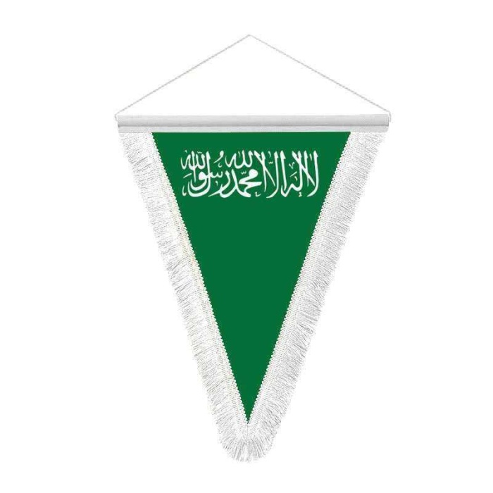 İslam Sancağı - Yeşil Kelime-i Tevhid Saten Hatıra Üçgen Flama Bayrak
