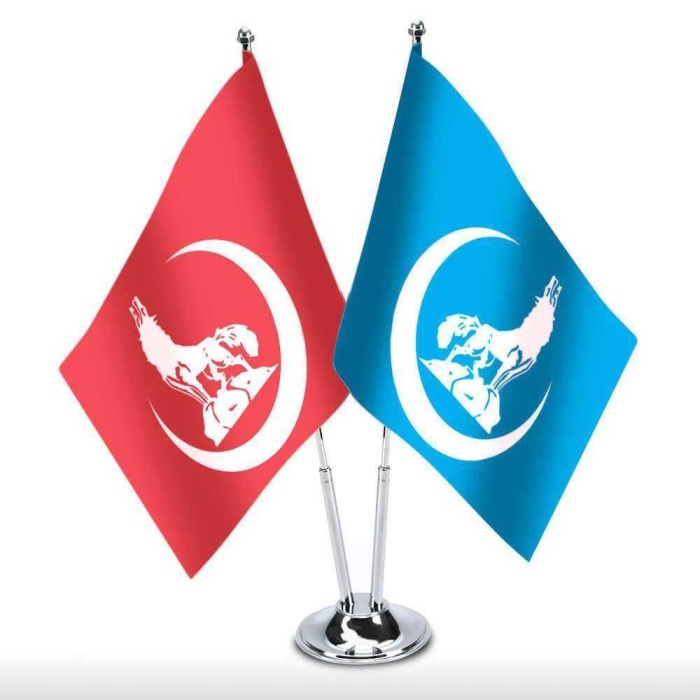 Bozkurt Hilal Türkiye Saten Masa İkili Bayrağı Set
