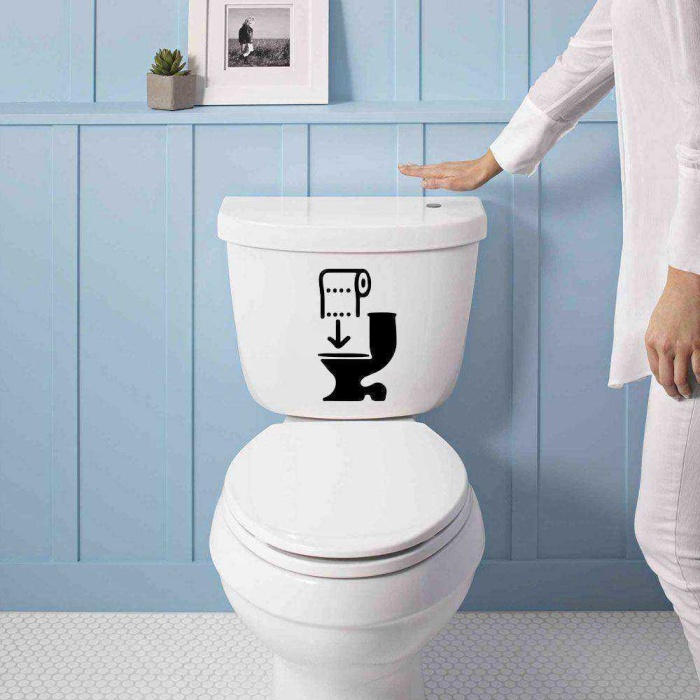 Tuvalet Kağıdı ve Klozet Silüeti Dekoratif WC Klozet Sticker, Çıkartma, Etiket