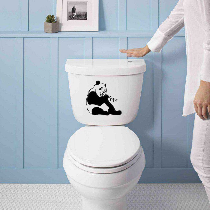Sevimli Panda Silüeti Dekoratif WC Klozet Sticker, Çıkartma, Etiket