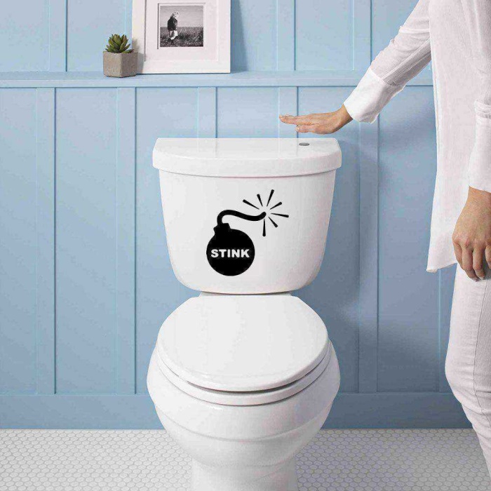 Stink Yazılı Bomba Sembolü Silüeti Dekoratif WC Klozet Sticker, Çıkartma, Etiket