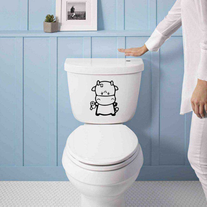 Tuvaletini Yapan İnek Silüeti Dekoratif WC Klozet Sticker, Çıkartma, Etiket