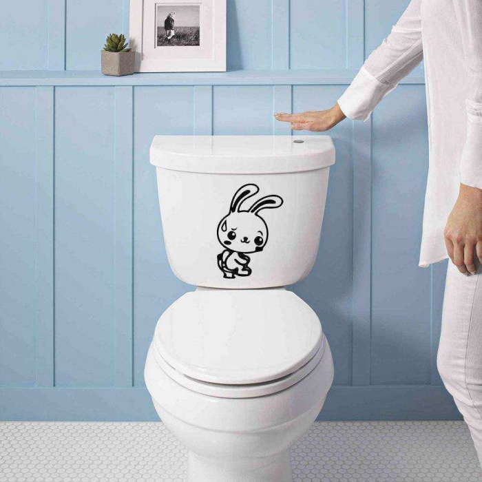 Tuvaletini Yapan Tavşan Silüeti Dekoratif WC Klozet Sticker, Çıkartma, Etiket