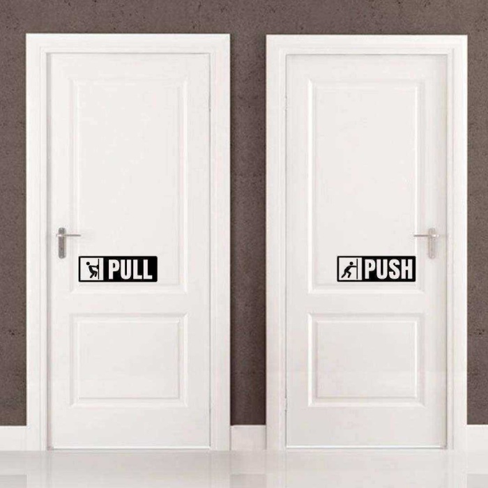 Pull-Push Yazılı Dekoratif Kapı Sticker, Çıkartma