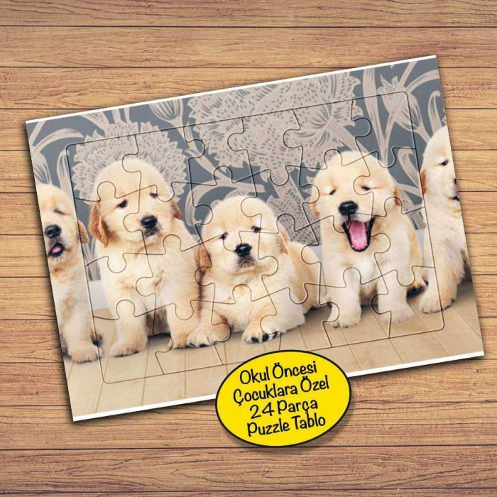 Mutlu Köpek Yavruları Çocuklara Özel Puzzle Yapboz Tablo-64780