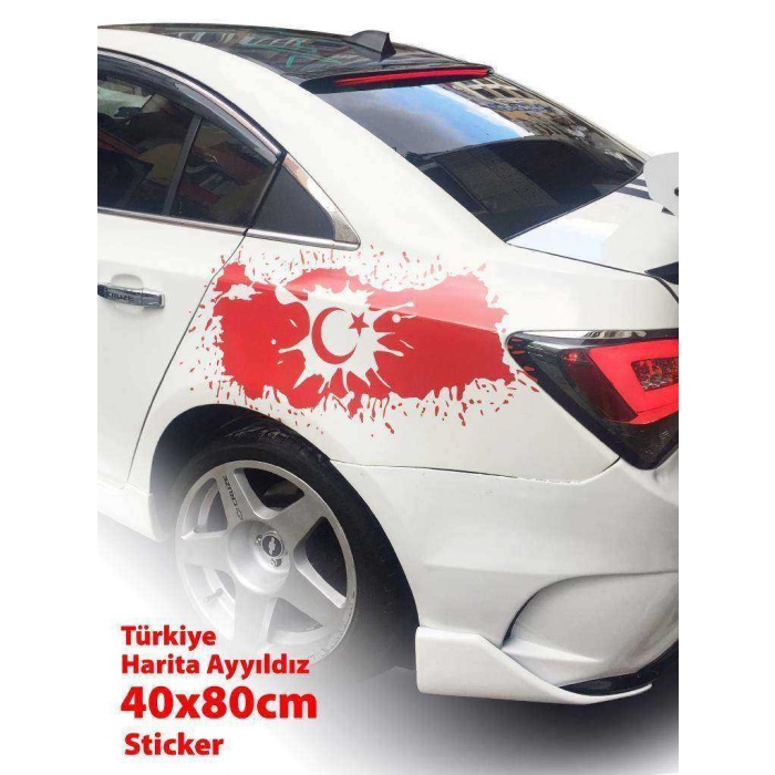 Türkiye Bayrağı Sıçrama Efekti Kırmızı Ay Yıldız Harita Sticker - Oto Araba Etiket, Aksesuar, Tuning