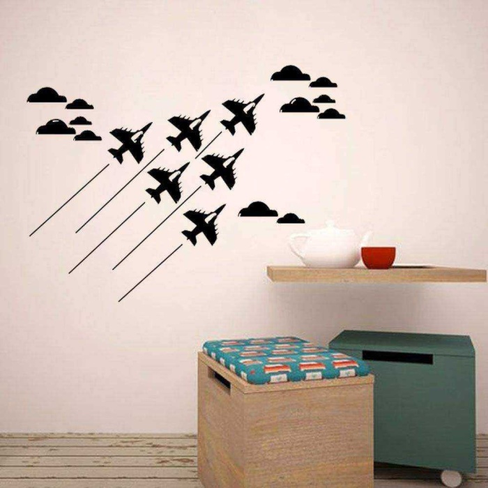 Gökyüzündeki F16 Uçakları - Bulutlar Dekoratif Çocuk Odası Duvar Sticker, Çıkartma