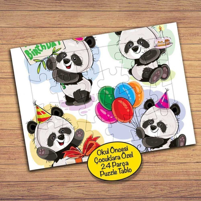 Happy Brithday - Panda 24 Parça Çocuklara Özel Yapboz Tablo-689
