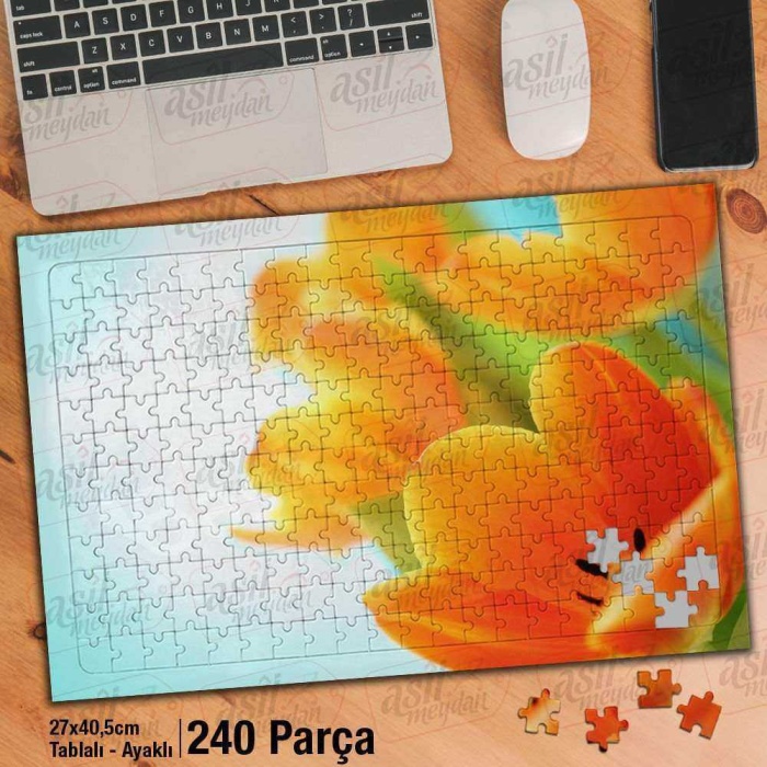 Asil Hobi Turuncu Çiçekler - Bitki - Doğa Yapboz - Ayak Destekli Çerçeveli 240 Parça Puzzle
