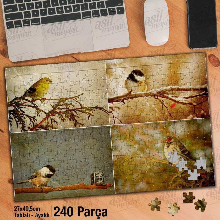 Asil Hobi Dört Mevsim - Kuş - Hayvan - Ağaçlar Yapboz - Ayak Destekli Çerçeveli 240 Parça Puzzle