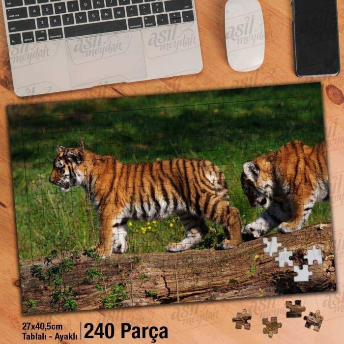 Asil Hobi Kaplan Yavruları - Doğa - Vahşi Hayvan Yapboz - Ayak Destekli Çerçeveli 240 Parça Puzzle