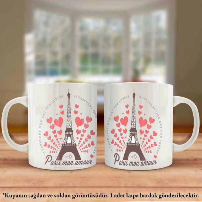 Çift Yön Renkli Baskılı Londra - Paris - Eyfel Kulesi - Kalp Kupa Bardak