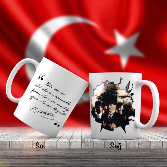 Sivil Mustafa Kemal Atatürk Dua Ederken - Atatürkün Sözleri -Kupa Bardak