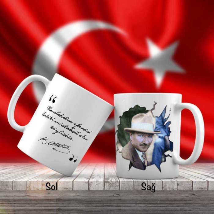 Mavi gözlü Modern Mustafa Kemal Atatürk - Atatürkün Sözleri -Kupa Bardak